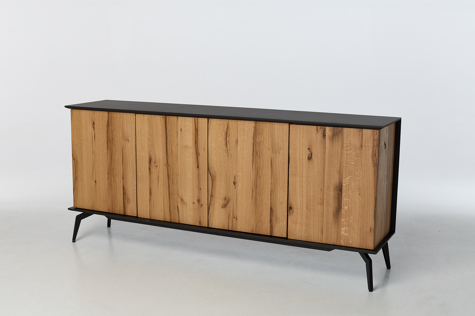 Elva Sideboard 1.8m Oak Veneer Sideboard with Black Top & Legs