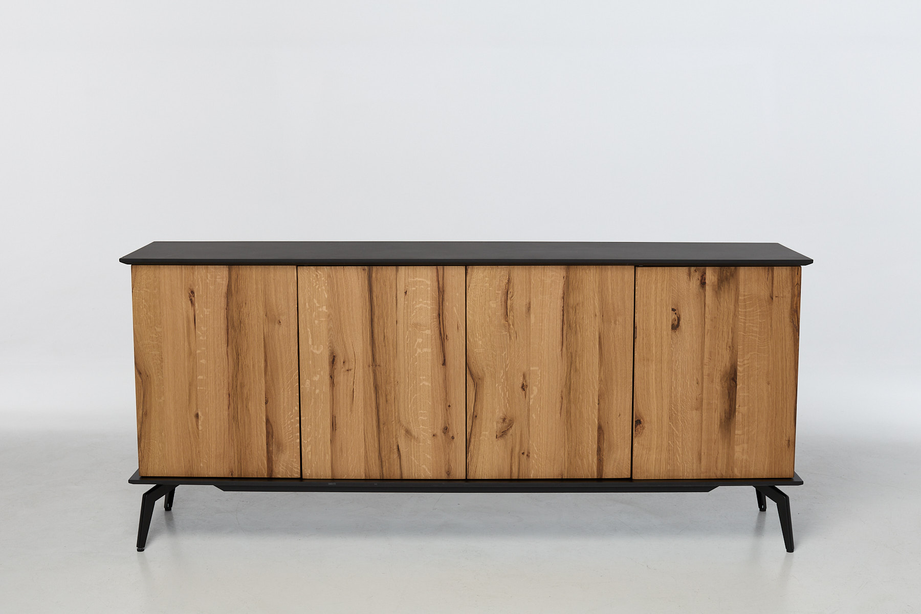 Elva Sideboard 1.8m Oak Veneer Sideboard with Black Top & Legs