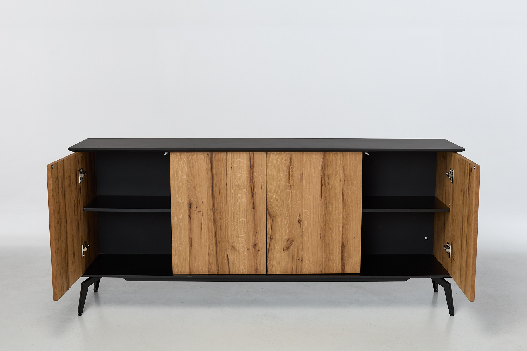 Elva Sideboard 1.8m Oak Veneer Sideboard with Black Top & Legs