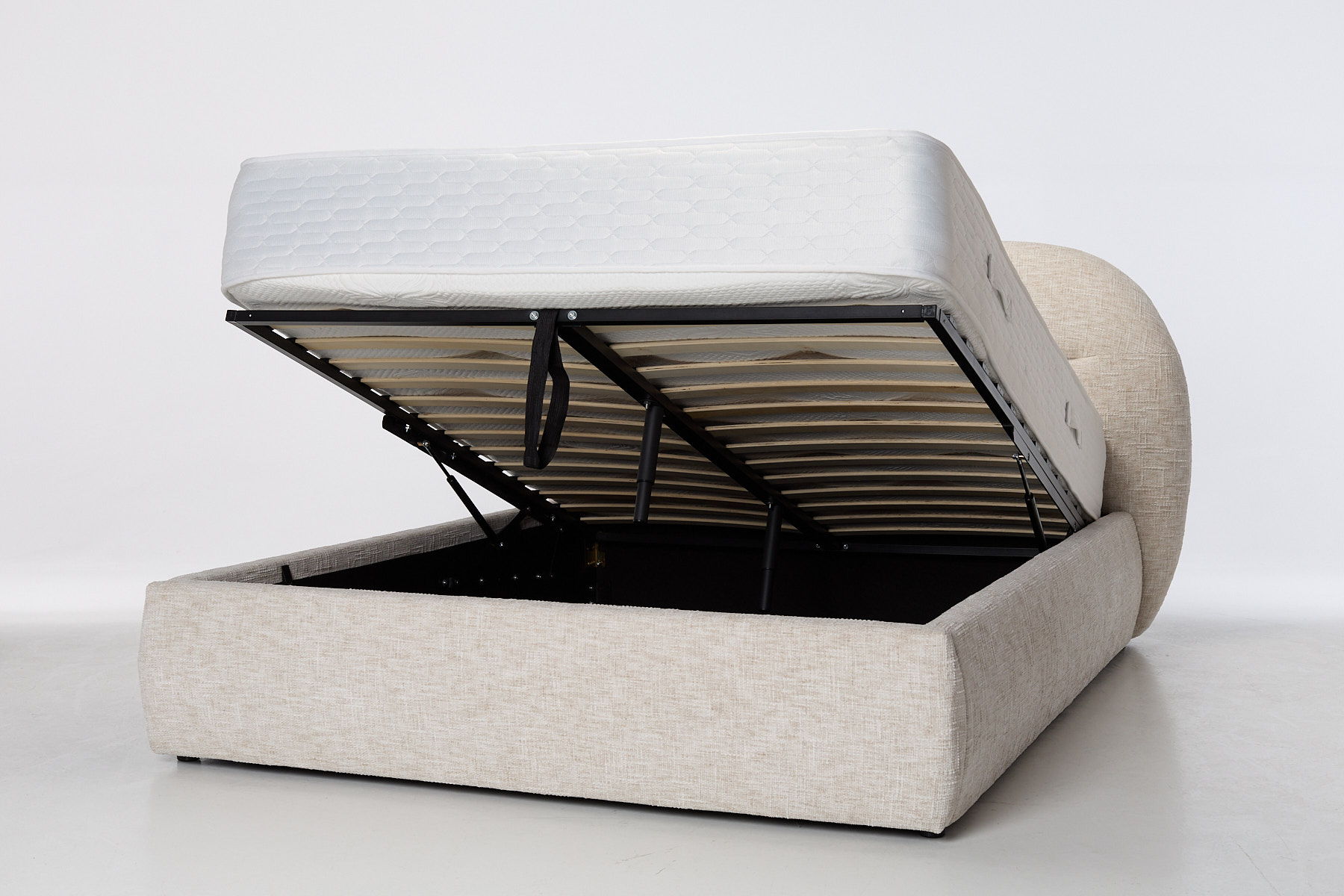 Isla Luxury Lift-Up Ottoman Storage Bed - Cream Textured Chenille