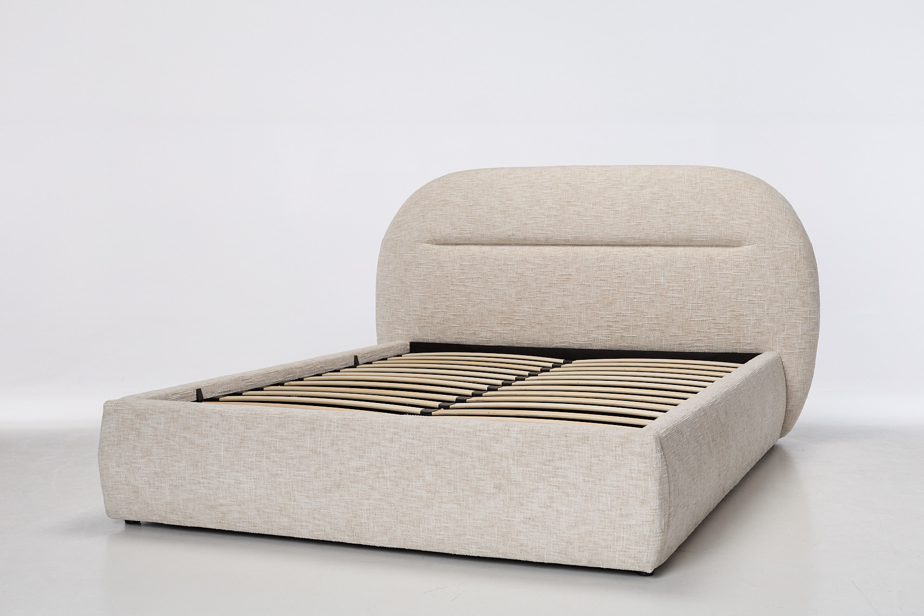 Isla Luxury Lift-Up Ottoman Storage Bed - Cream Textured Chenille