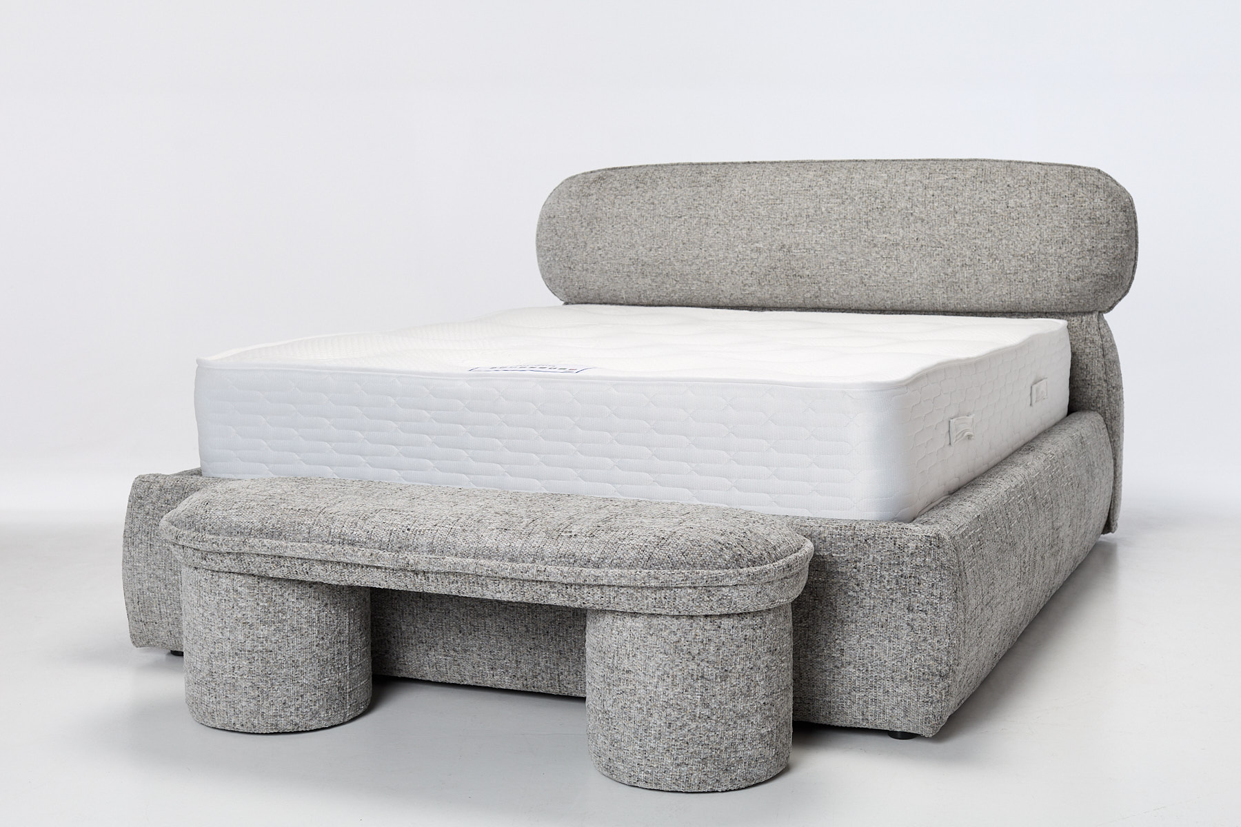 Lyra Upholstered Bench and Ottoman Bed - Luxury Grey Textured Chenille