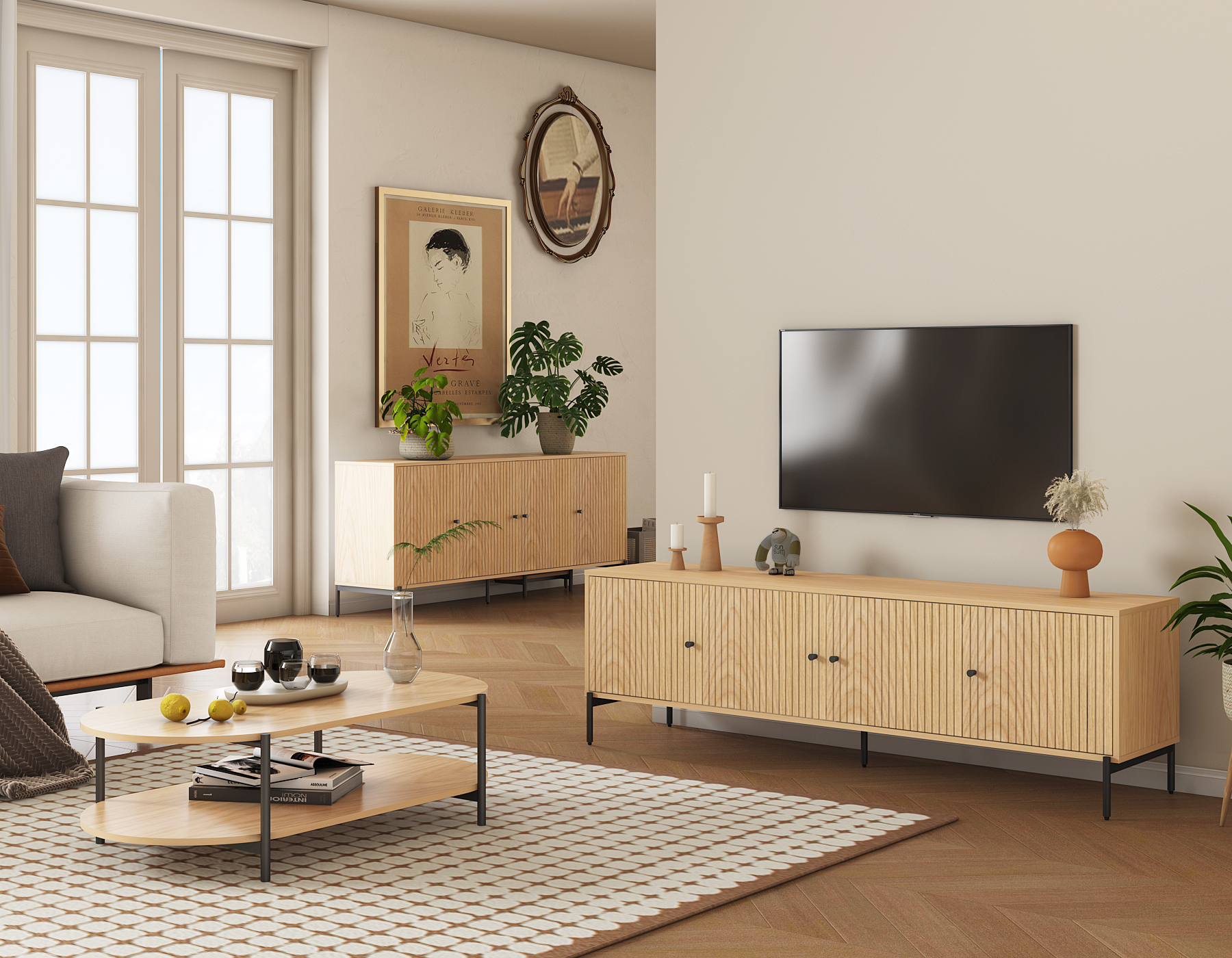 Bergen TV unit and other oak effect living room furniture