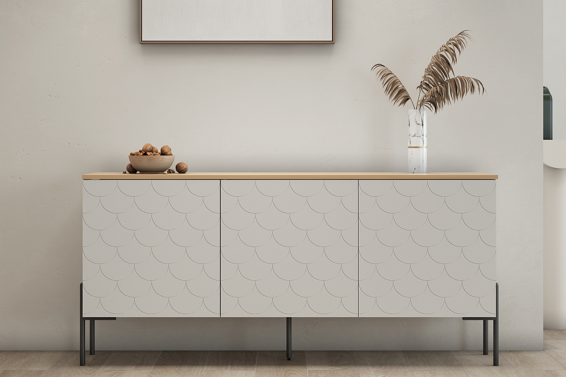 Colmar Sideboard - 1.6m Dove Grey 3 Door Sideboard with Oak Effect Top