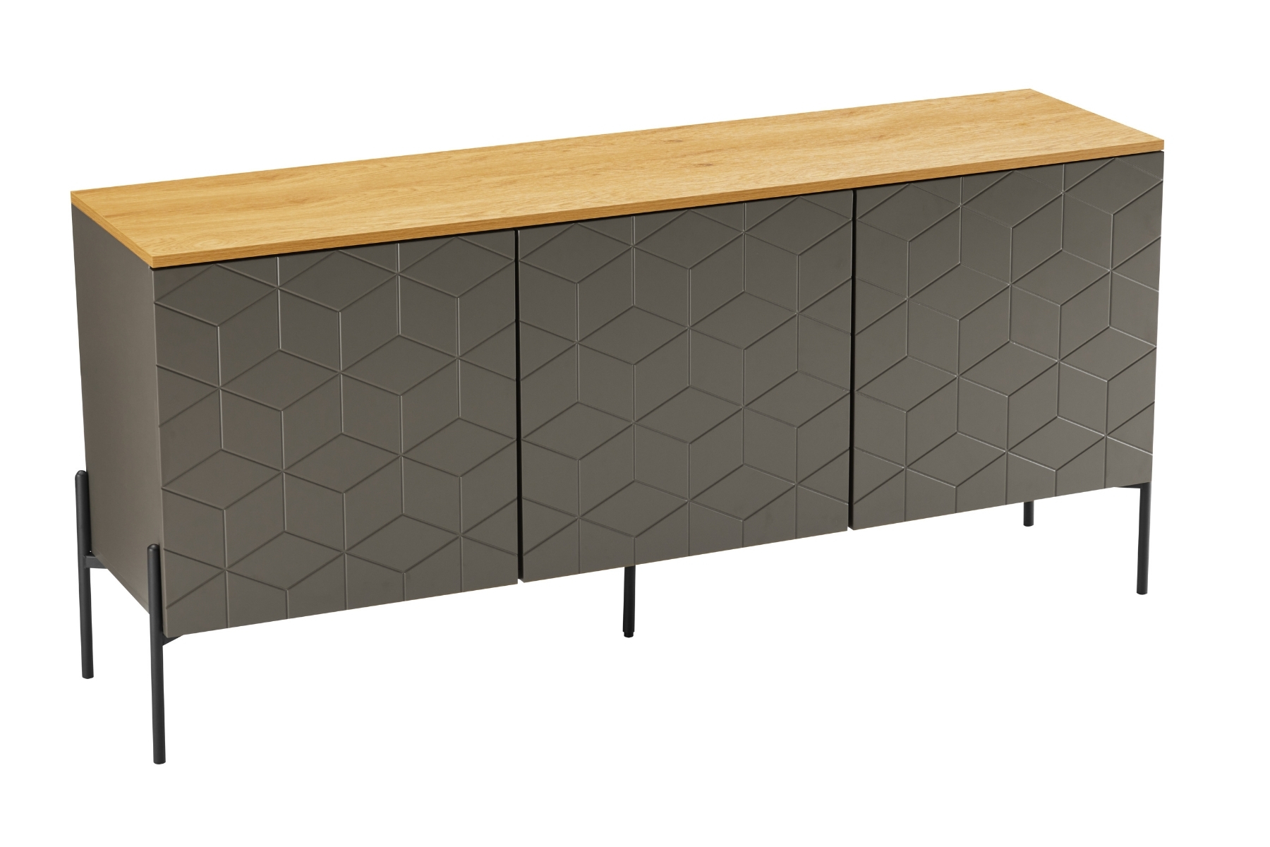 Colmar - Mocha Grey 3 Door Sideboard with Oak Effect Top