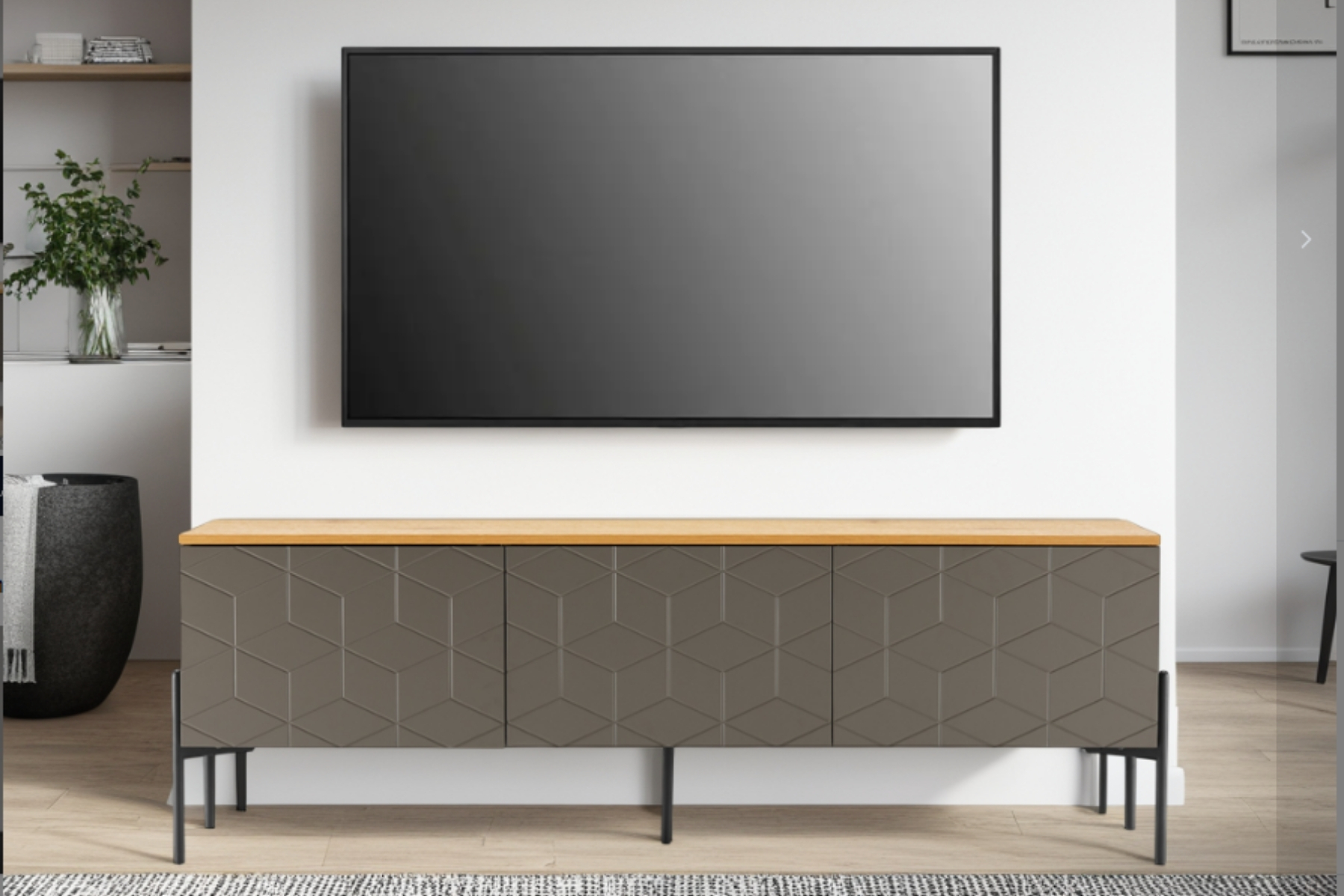 Colmar - Mocha Grey 3 Door TV Unit with Oak Effect Top