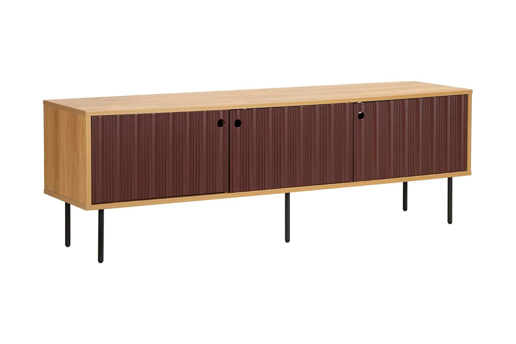 Alva TV Unit - 1.66m Plum Red & Oak Effect TV Unit with Black Metal Legs