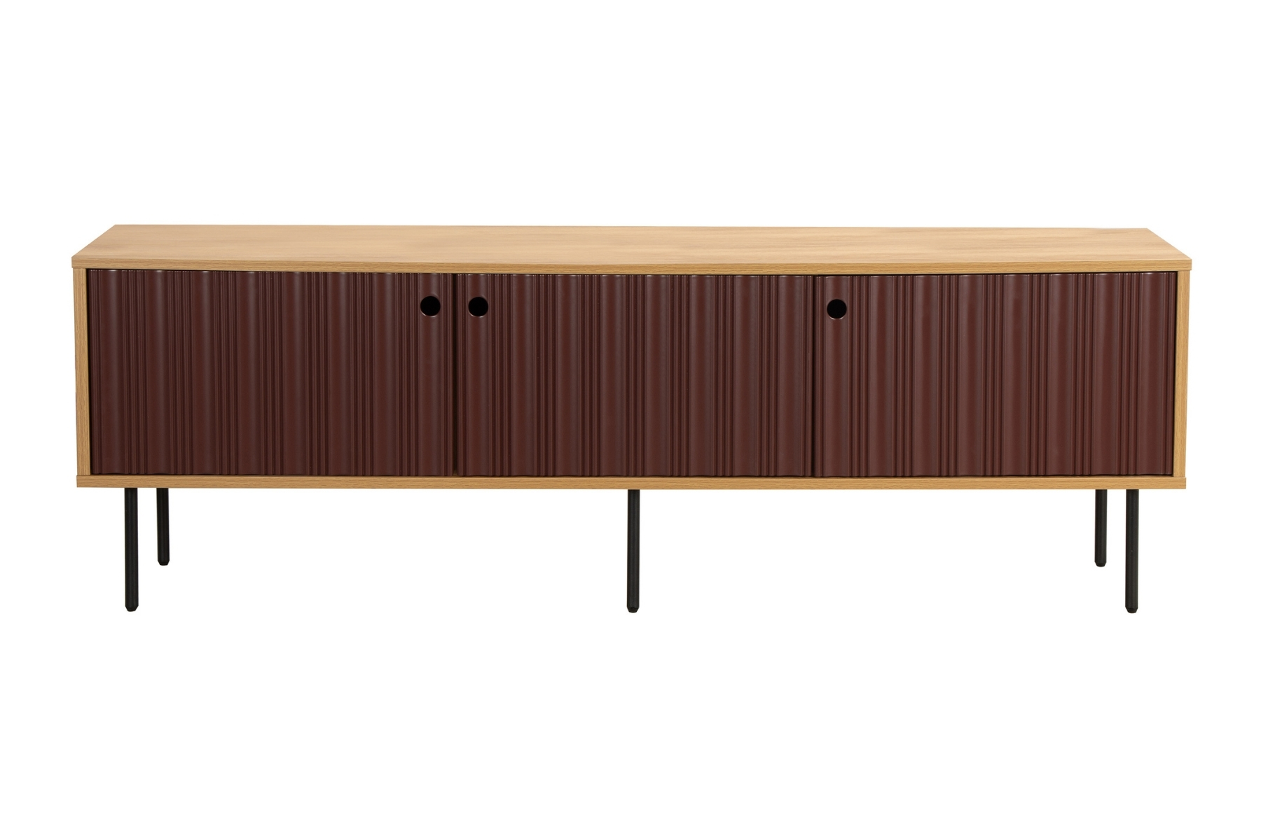 Alva TV Unit - 1.66m Plum Red & Oak Effect TV Unit with Black Metal Legs