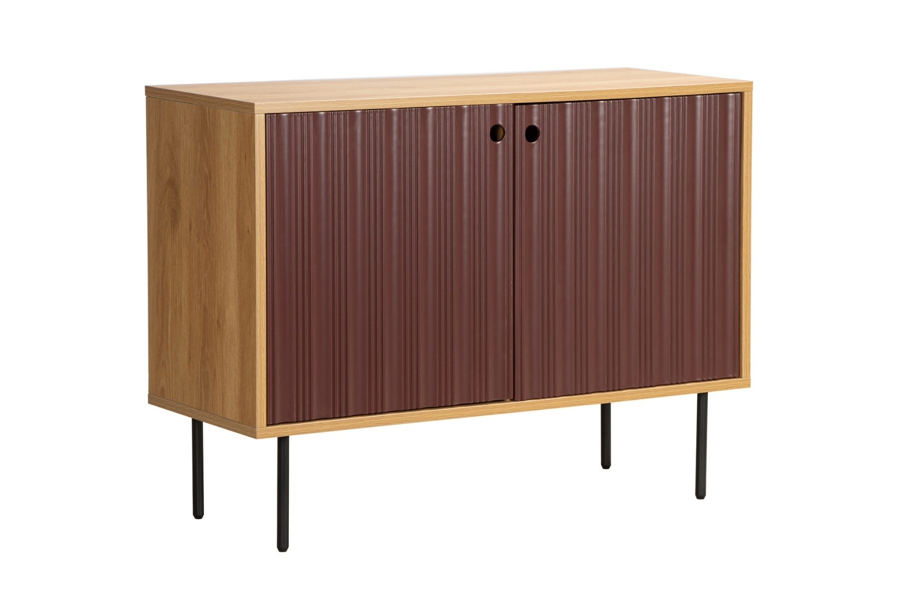 Alva Small Sideboard - 98cm Plum Red & Oak Effect Small Sideboard with Black Metal Legs