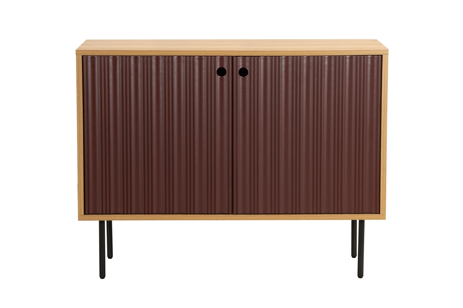 Alva Small Sideboard - 98cm Plum Red & Oak Effect Small Sideboard with Black Metal Legs