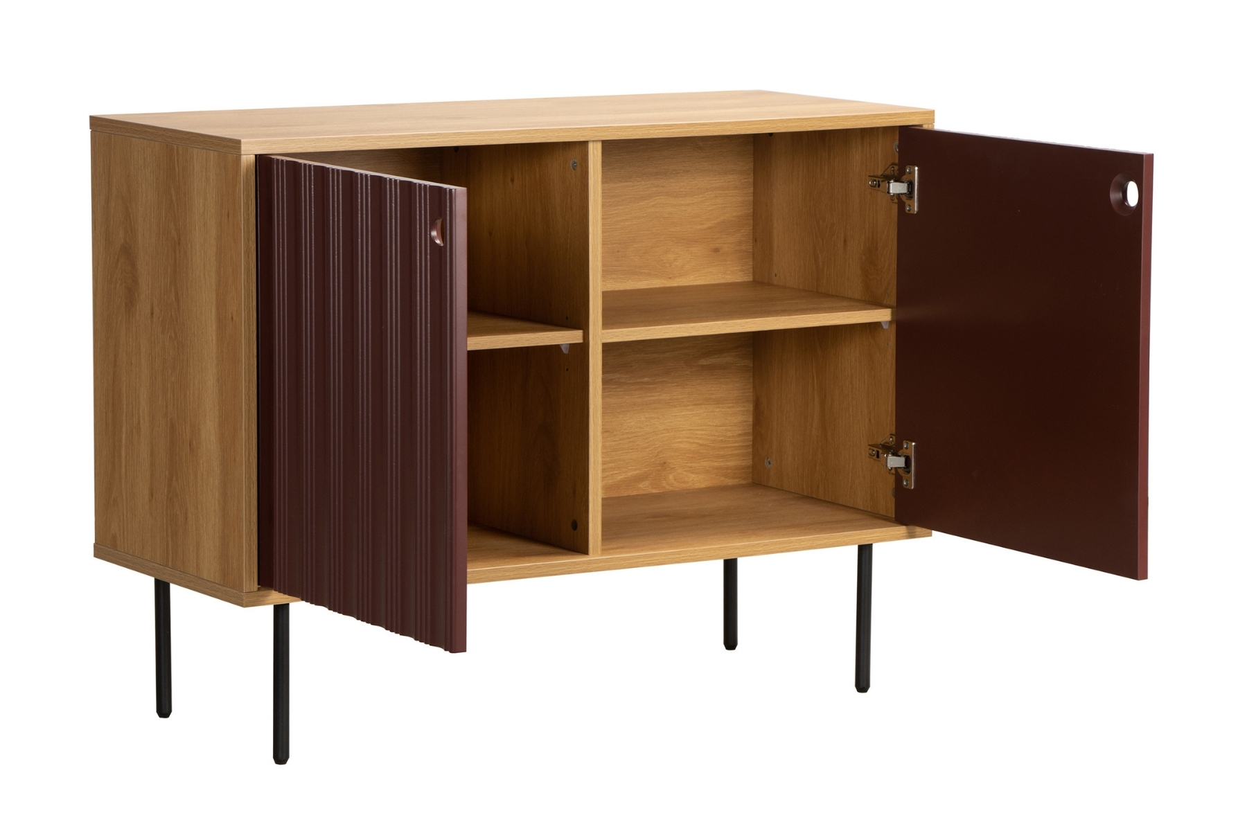Alva Small Sideboard - 98cm Plum Red & Oak Effect Small Sideboard with Black Metal Legs