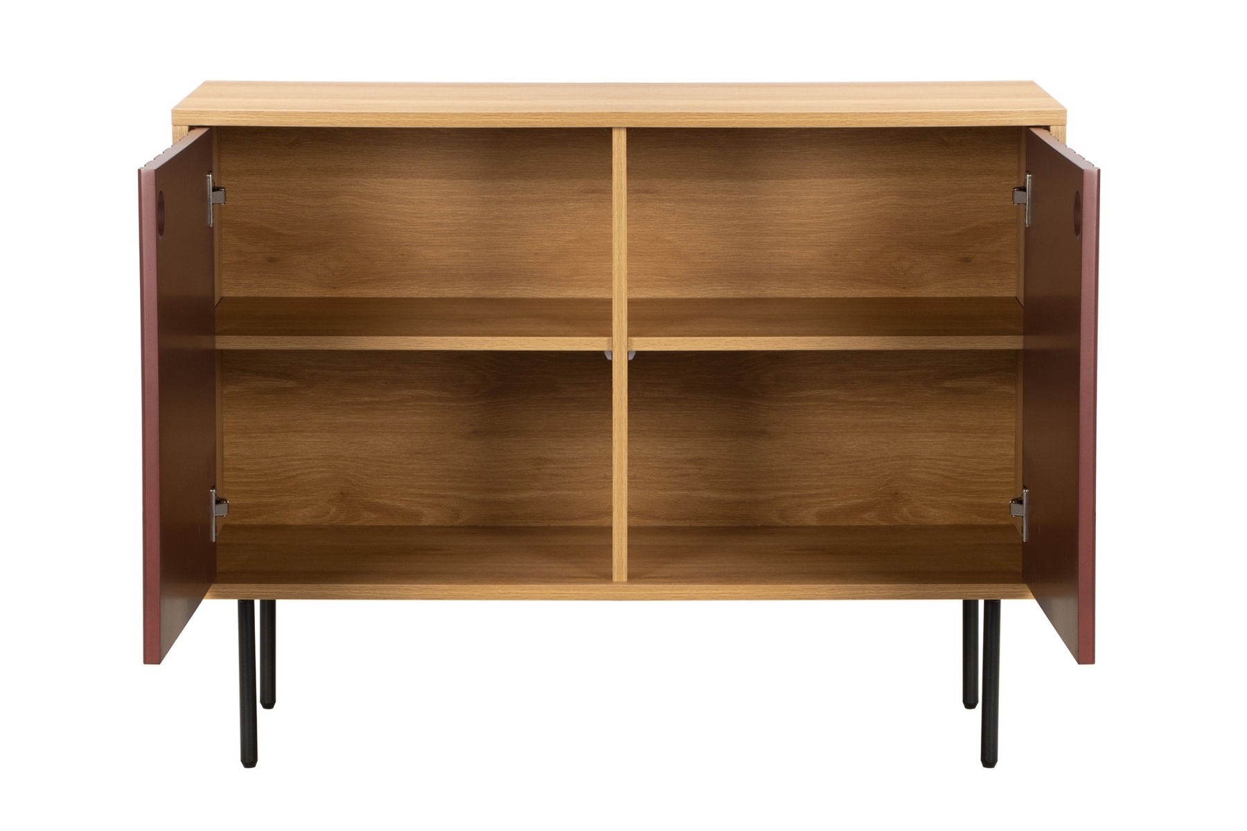 Alva Small Sideboard - 98cm Plum Red & Oak Effect Small Sideboard with Black Metal Legs