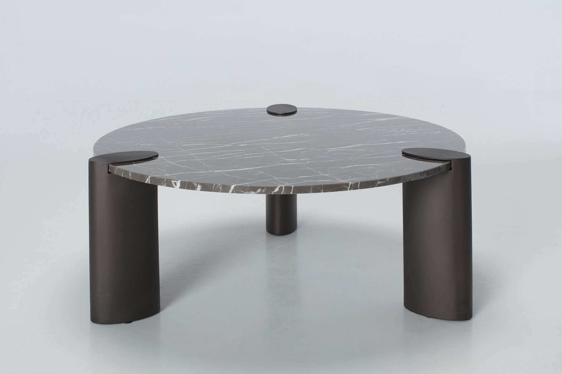 Round Coffee Table - 90cm Round Coffee Table, Dark Grey Marble Top with Metal Legs
