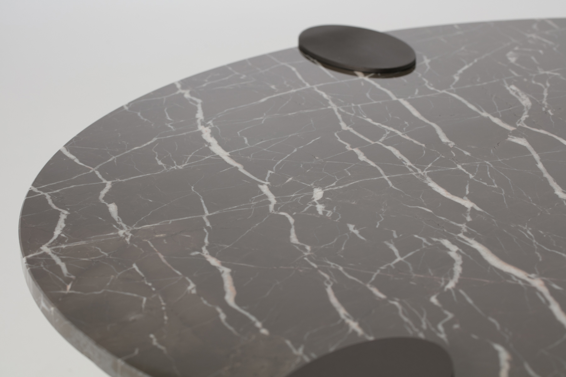 Round Coffee Table - 90cm Round Coffee Table, Dark Grey Marble Top with Metal Legs