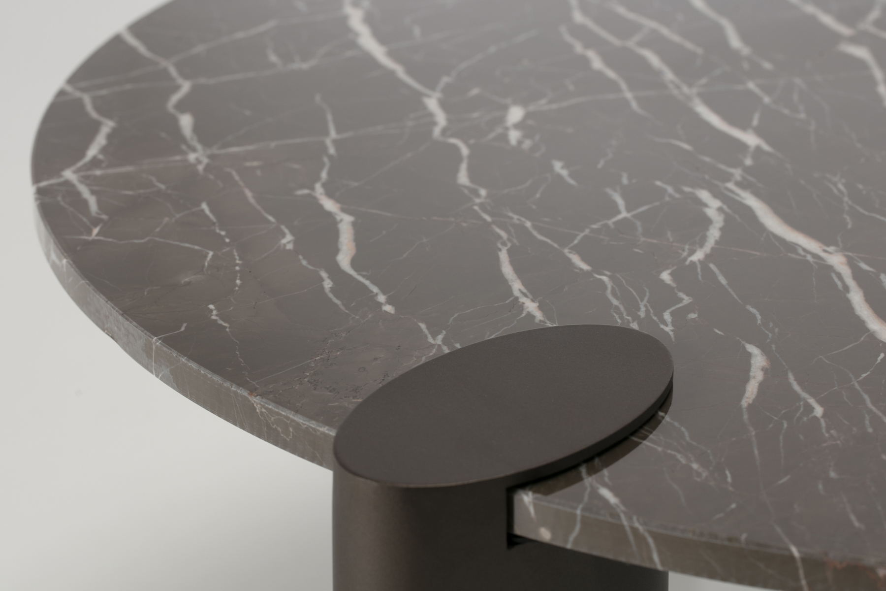 Round Coffee Table - 90cm Round Coffee Table, Dark Grey Marble Top with Metal Legs