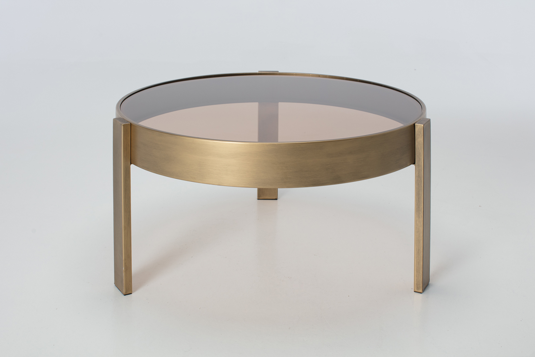 Round Coffee Table - 77cm Round Coffee Table, Amber Glass with Brass Effect Finish