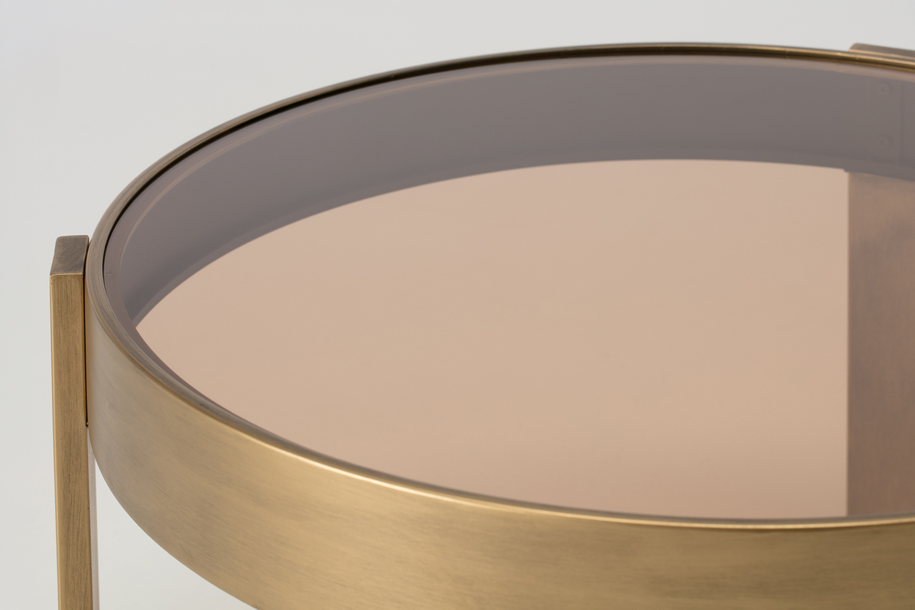 Round Coffee Table - 77cm Round Coffee Table, Amber Glass with Brass Effect Finish
