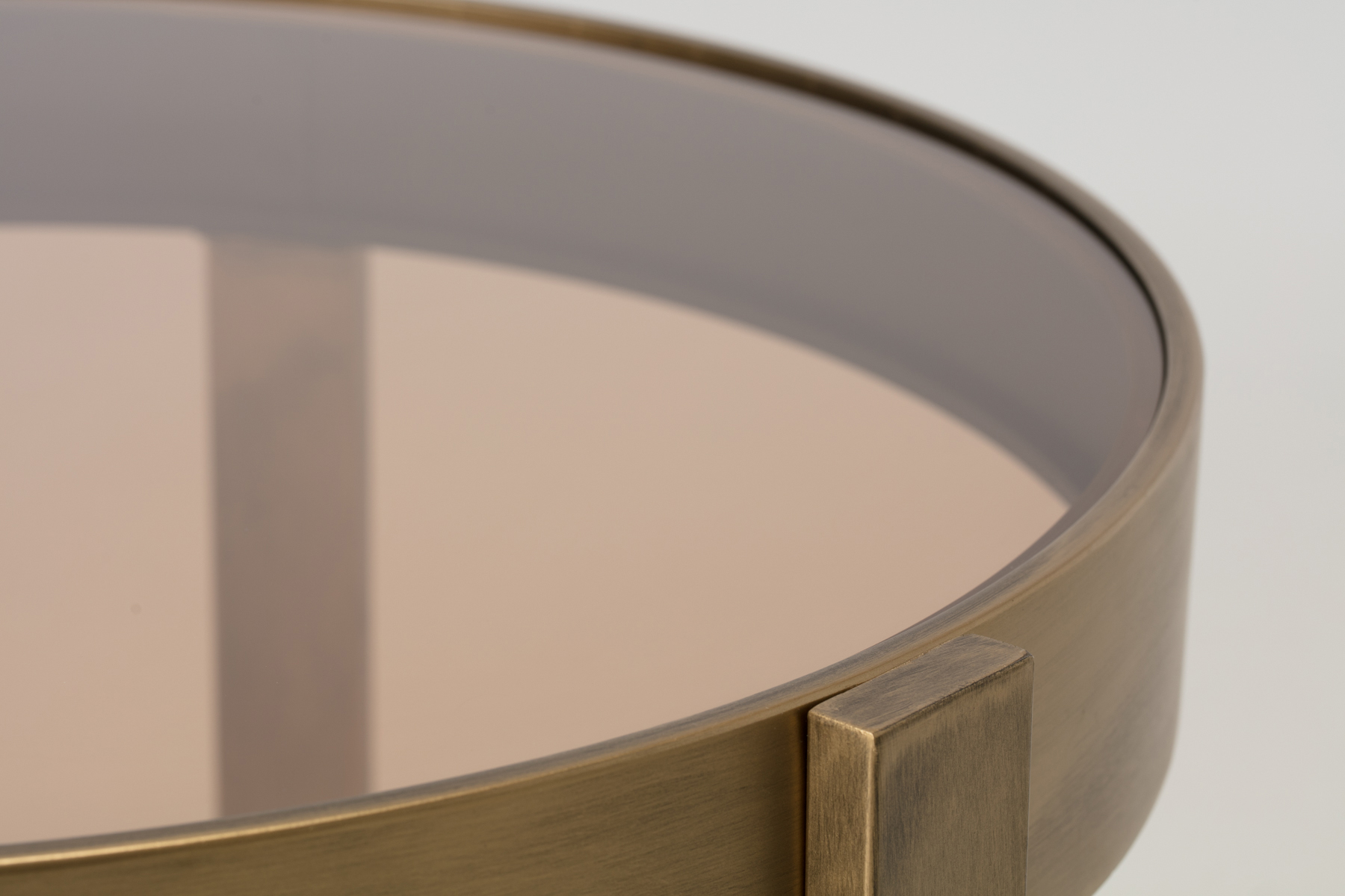 Round Coffee Table - 77cm Round Coffee Table, Amber Glass with Brass Effect Finish
