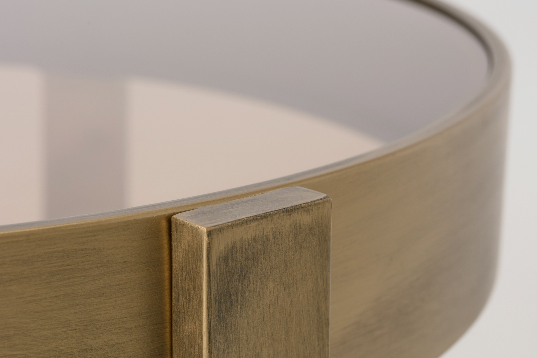 Round Coffee Table - 77cm Round Coffee Table, Amber Glass with Brass Effect Finish