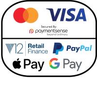 Secure Payments by Mastercard, Visa, Paymentsense, PayPal, Apple Pay, Google Pay or V12 Retail Finance