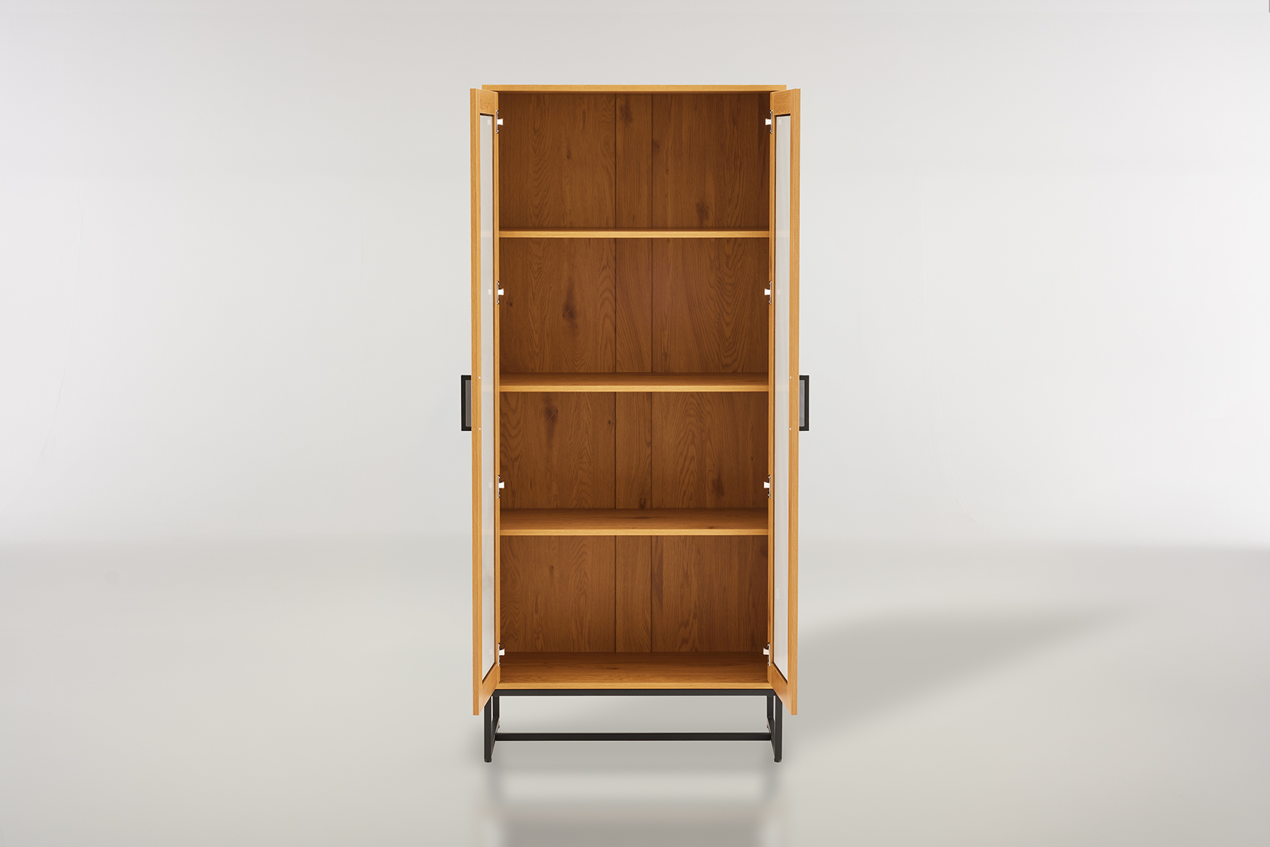 Edda Display Cabinet - 1.8m Tall Oak Effect Display Cabinet with Fluted Glass Doors