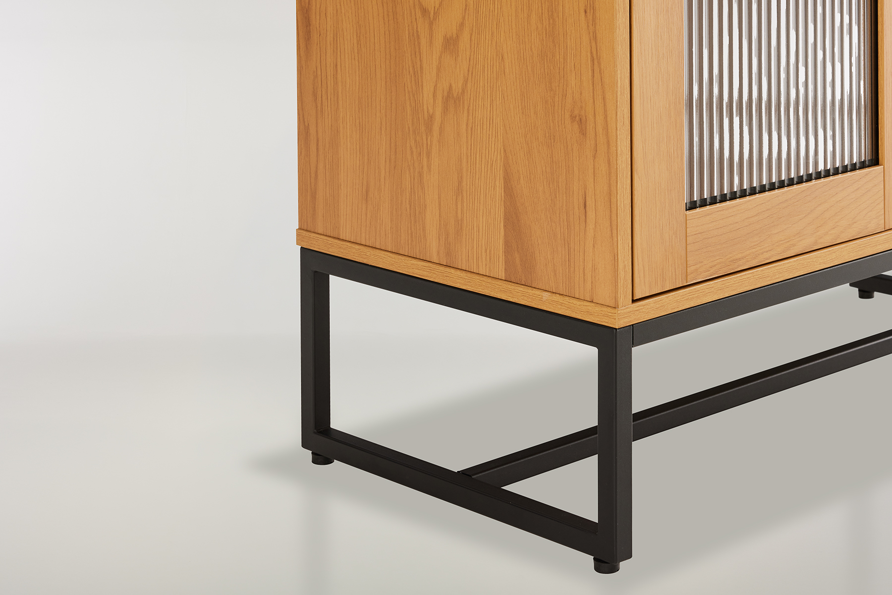 Edda Display Cabinet - 1.8m Tall Oak Effect Display Cabinet with Fluted Glass Doors