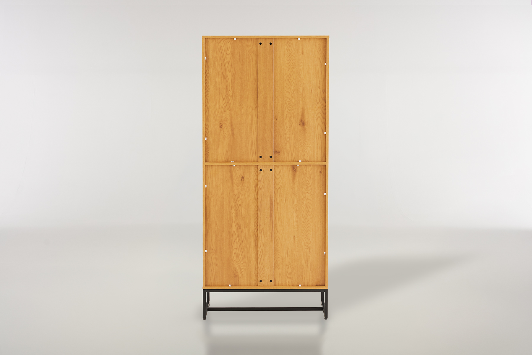 Edda Display Cabinet - 1.8m Tall Oak Effect Display Cabinet with Fluted Glass Doors