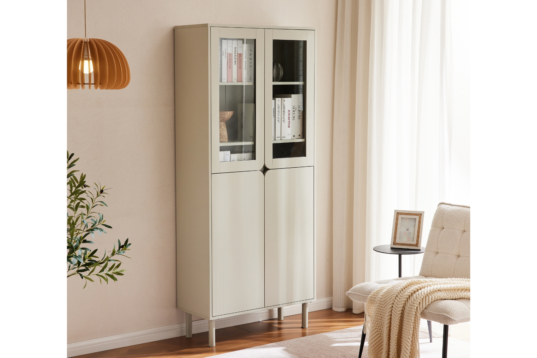 Elin Display Cabinet - 1.85m Tall Grey Display Cabinet with Glass Doors