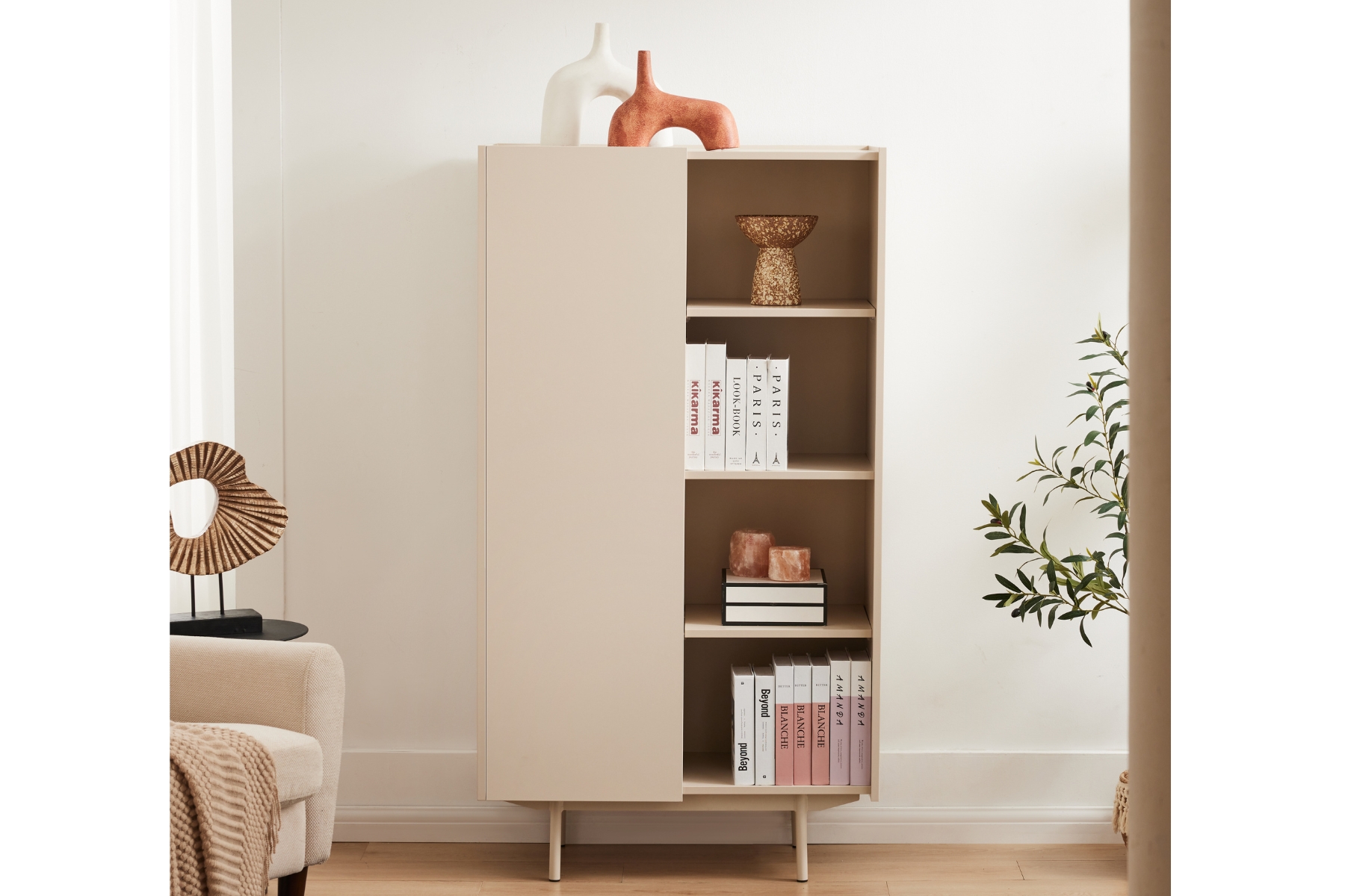 Lind Display Cabinet - 1.48m Tall Grey Display Cabinet with 1 Door & Open Shelving