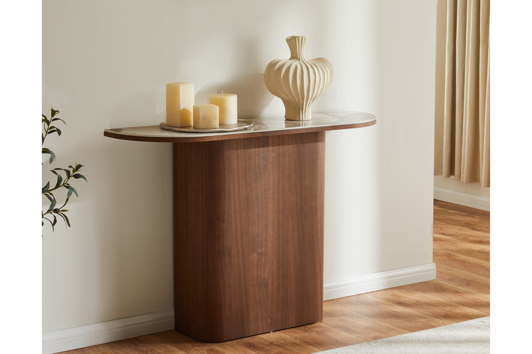 1.1m Walnut Veneer Console Table with Pandora Ceramic Top