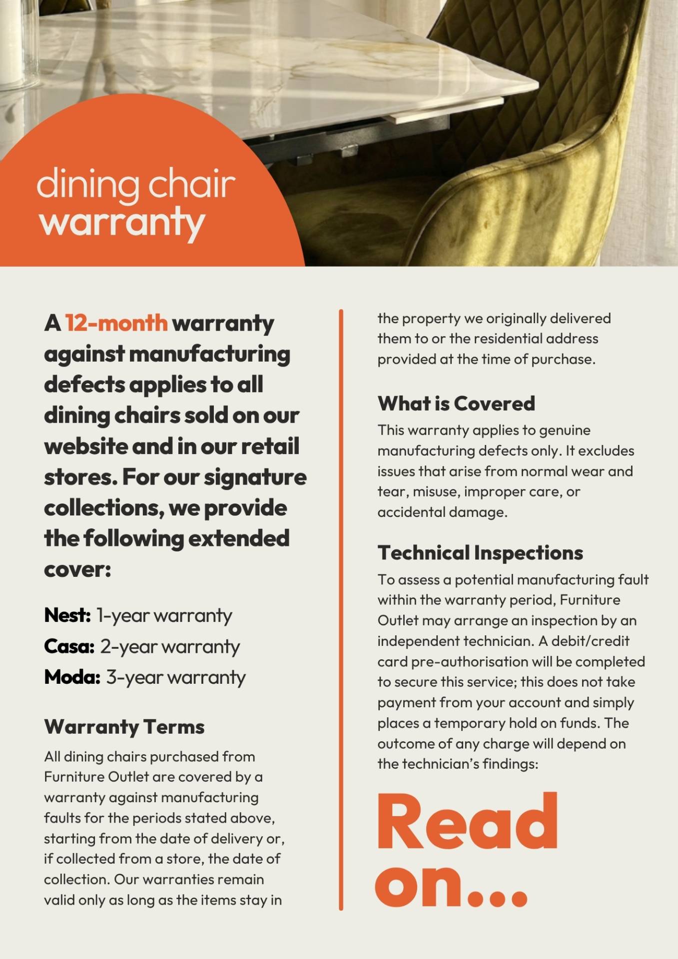Furniture Outlet Dining Chair Warranty Cover Image