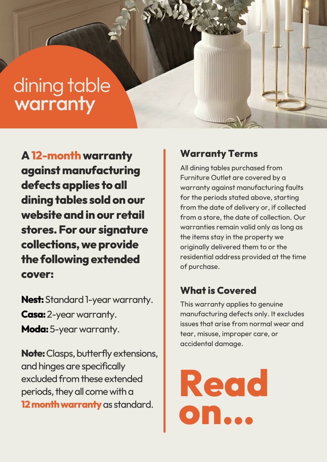 Furniture Outlet Dining Table Warranty Cover Image