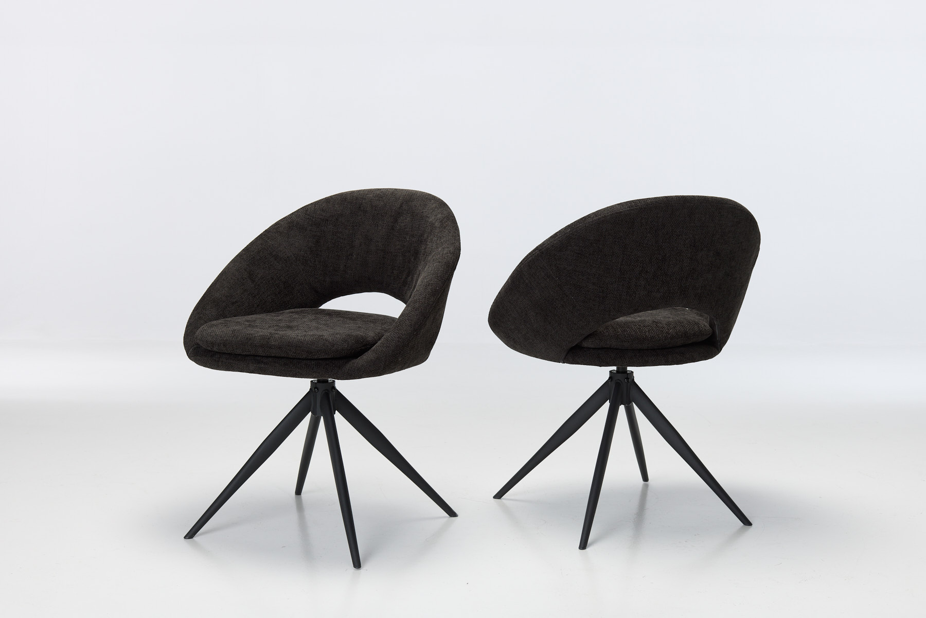 Lucca Swivel Dining Chairs (Set of 2) - 360° Swivel Dining Chairs with Black Metal Legs, Dark Grey Textured Woven Fabric (Set of 2)