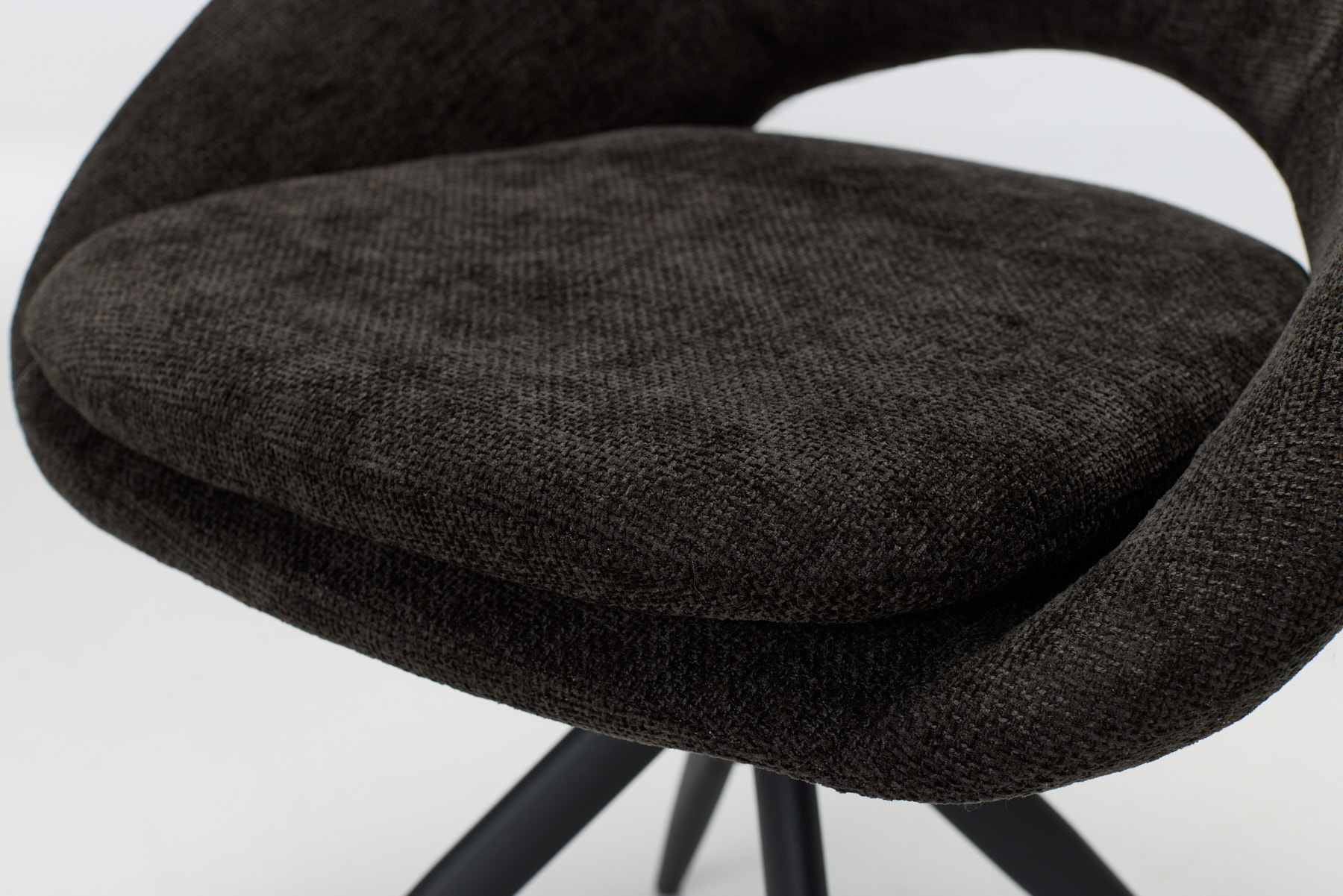 Lucca Swivel Dining Chairs (Set of 2) - 360° Swivel Dining Chairs with Black Metal Legs, Dark Grey Textured Woven Fabric (Set of 2)