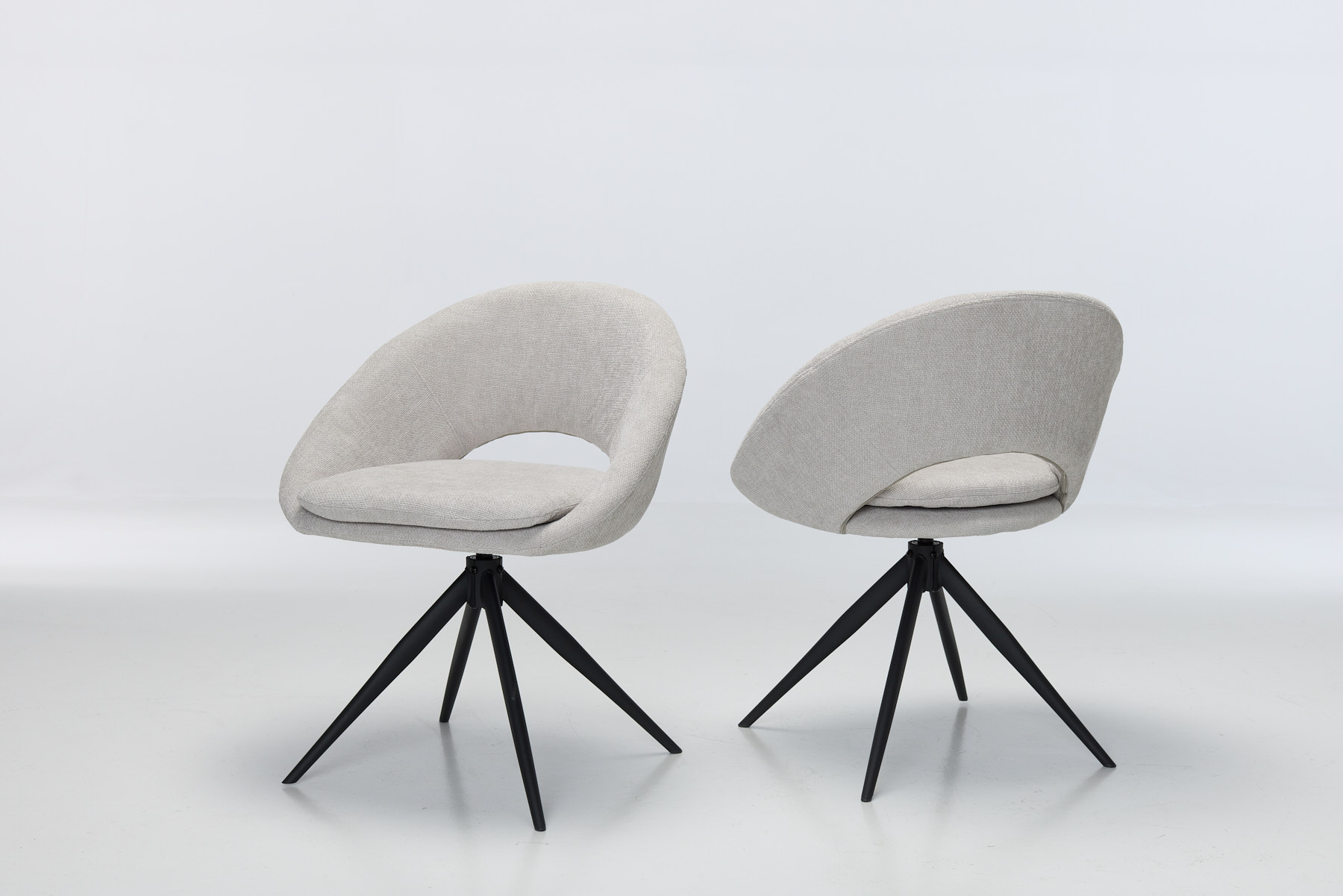 Lucca Swivel Dining Chairs (Set of 2) - 360° Swivel Dining Chairs with Black Metal Legs, Ivory Textured Woven Fabric (Set of 2)