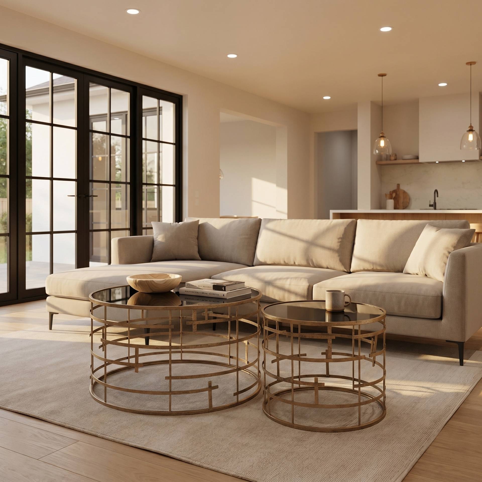 A selection of stylish accent tables featuring mixed materials for modern living room decor
