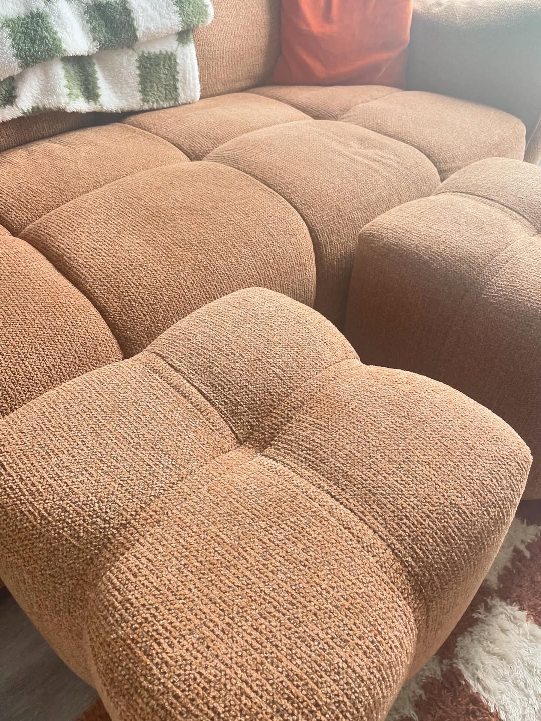 Luna Sofa & Footstools in Copper Chenille by Furniture Outlet customer jadesplaceblog