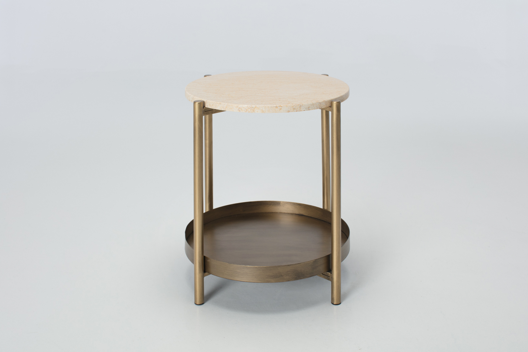 Side Table - White Marble & Brass Tiered Round Side Table, 50cm High