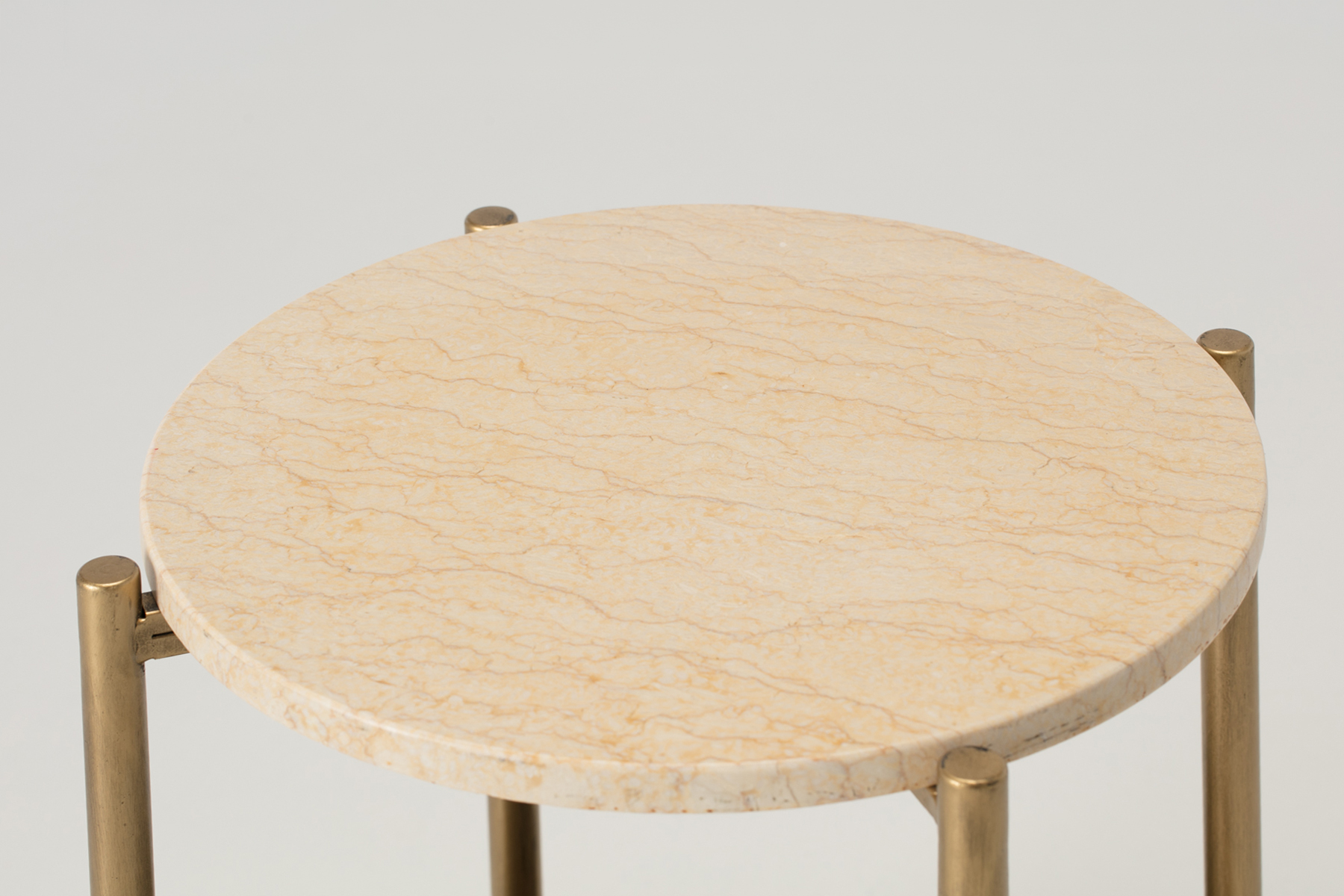 Side Table - White Marble & Brass Tiered Round Side Table, 50cm High