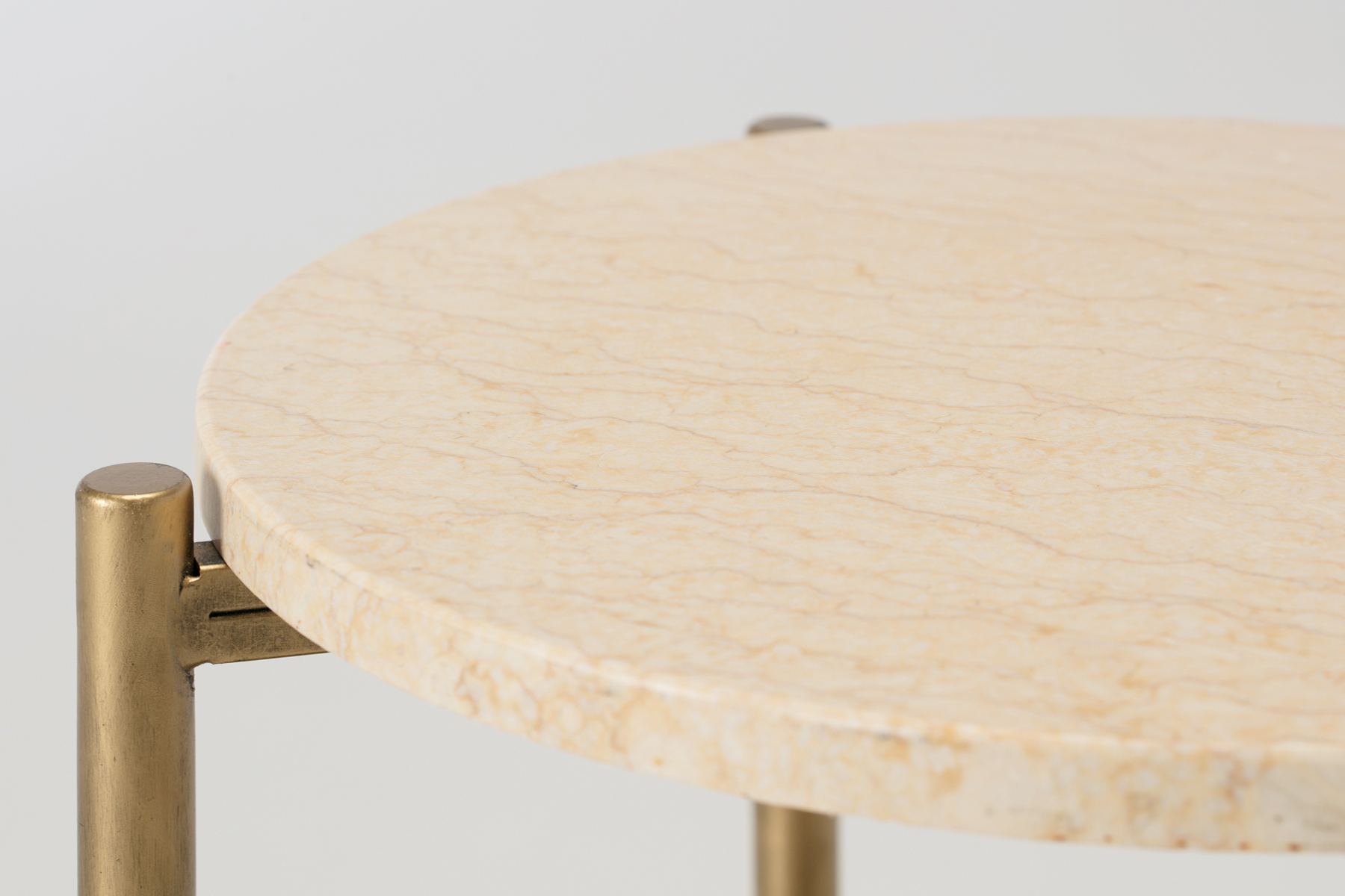 Side Table - White Marble & Brass Tiered Round Side Table, 50cm High