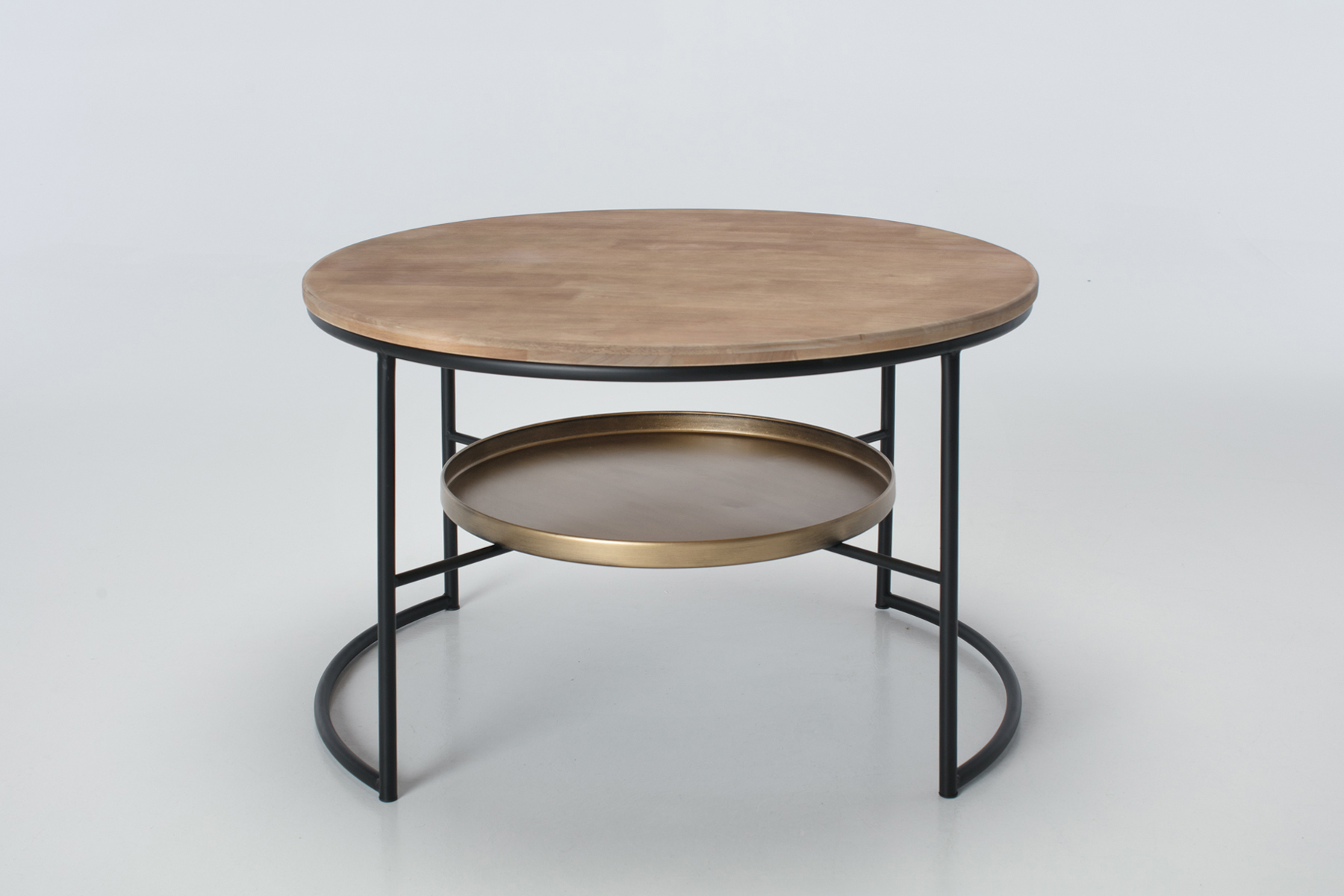 Coffee Table - 81cm Round Coffee Table with Wood Top & Metal Lower Tray Shelf
