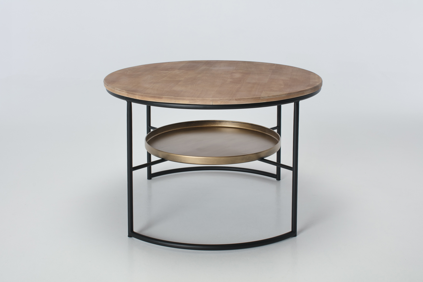 Coffee Table - 81cm Round Coffee Table with Wood Top & Metal Lower Tray Shelf