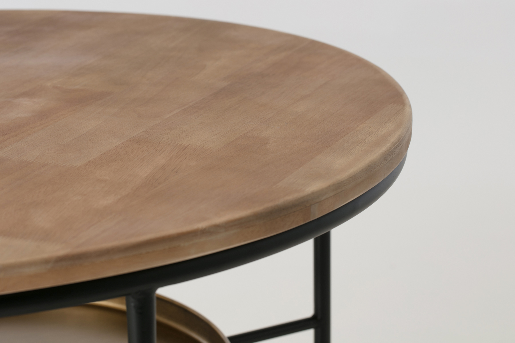 Coffee Table - 81cm Round Coffee Table with Wood Top & Metal Lower Tray Shelf