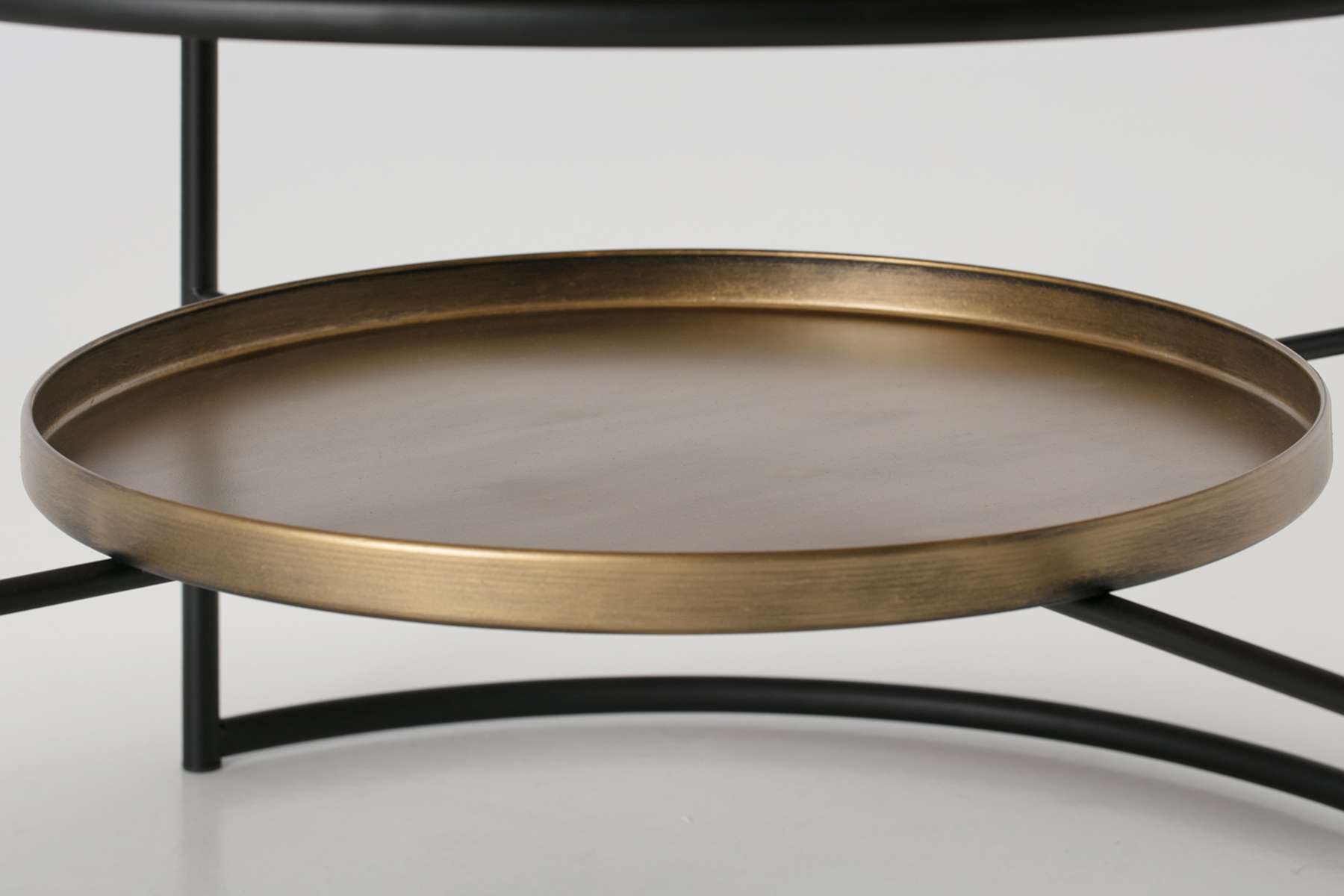 Coffee Table - 81cm Round Coffee Table with Wood Top & Metal Lower Tray Shelf