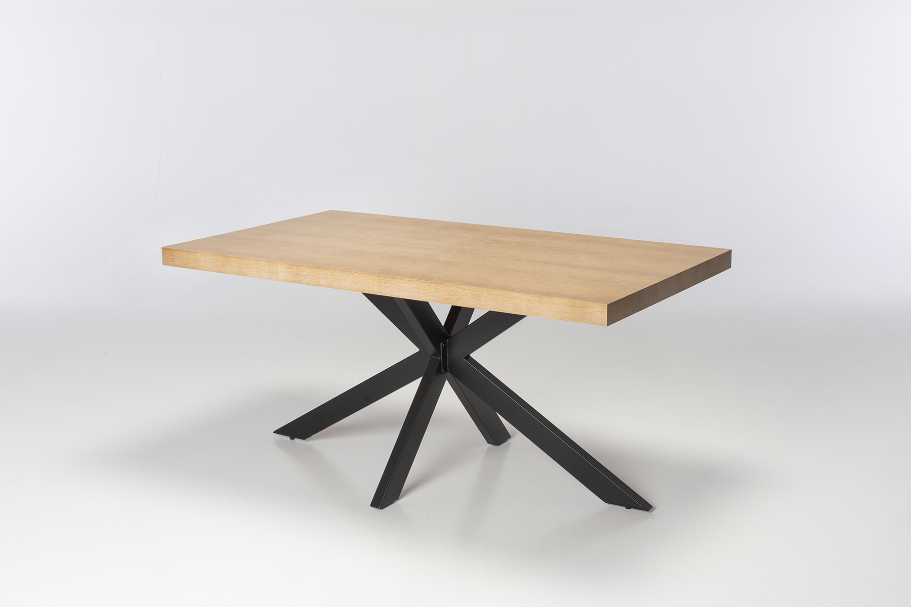 Juniper Dining Table - 1.6m Washed Oak Veneer Dining Table with Black Metal Base