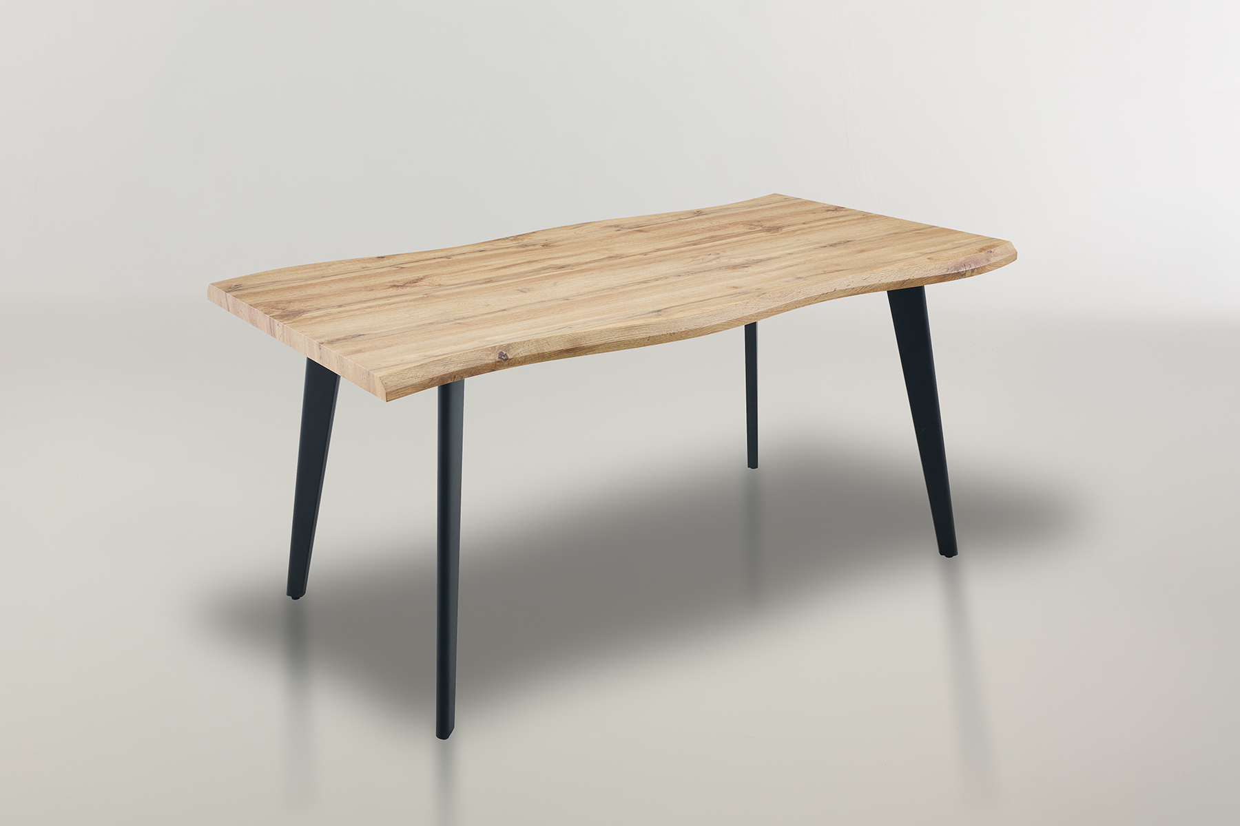 Newark 1.6m Dining Table - Live Edge Oak Effect Dining Table with Black Metal Legs