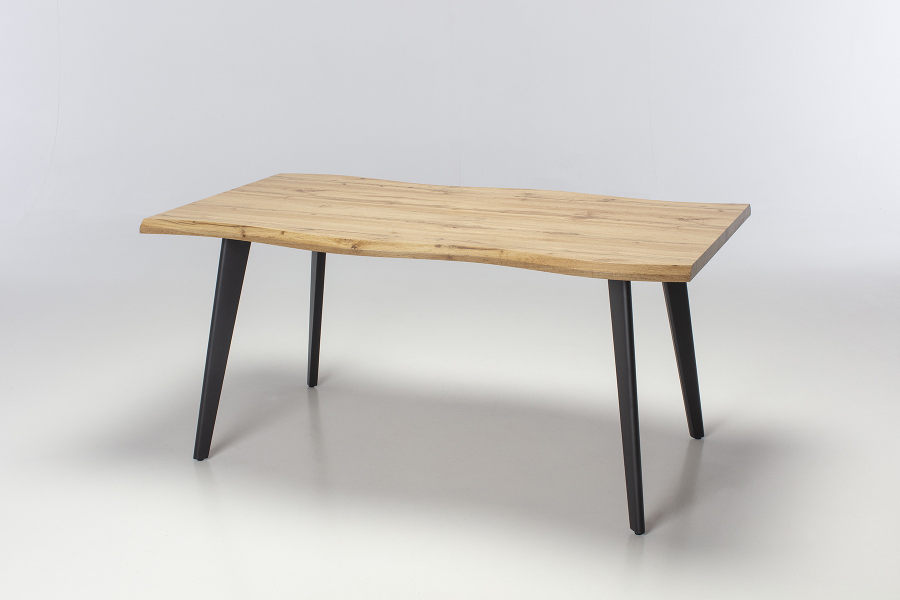 Newark Dining Table - 1.6m Live Edge Oak Effect Dining Table with Black Metal Legs