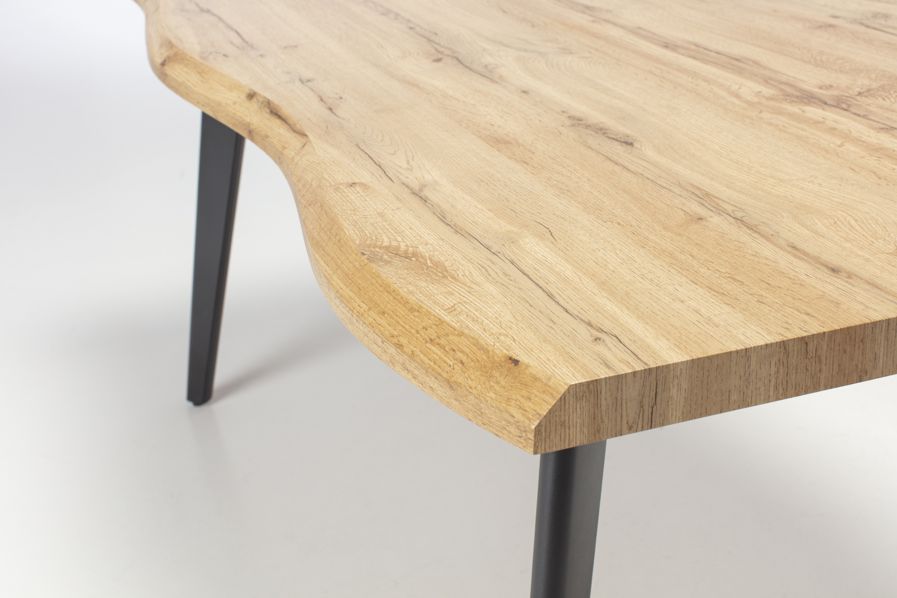 Newark Dining Table - 1.6m Live Edge Oak Effect Dining Table with Black Metal Legs