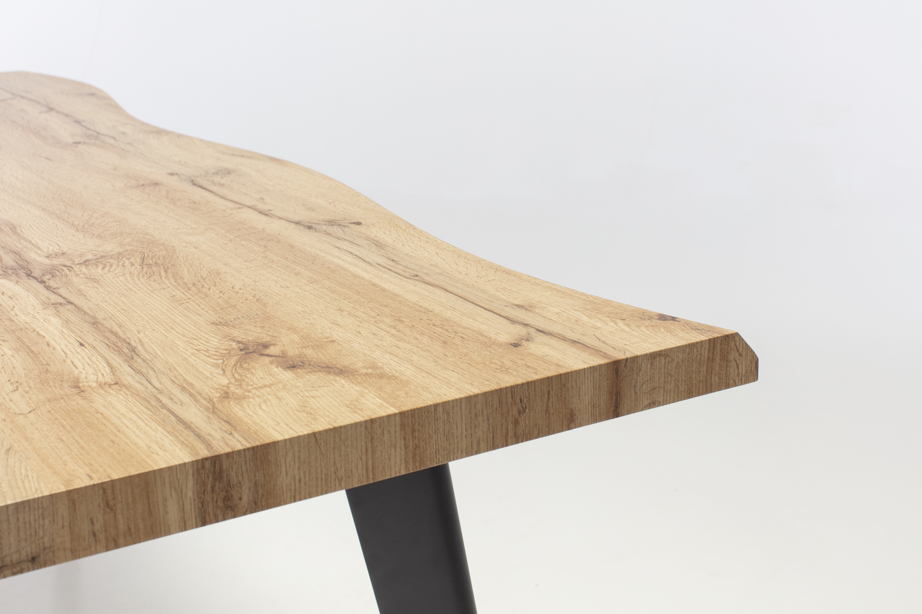 Newark Dining Table - 1.6m Live Edge Oak Effect Dining Table with Black Metal Legs