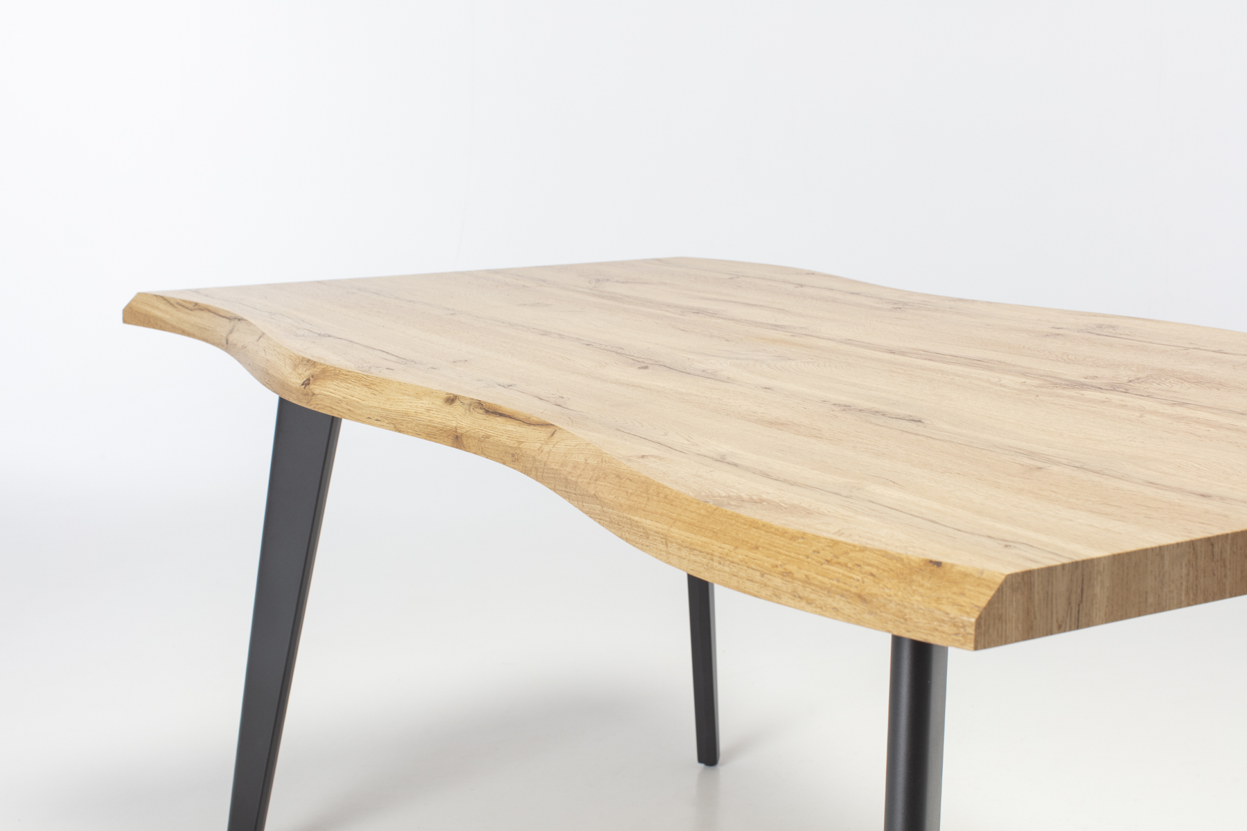 Newark Dining Table - 1.6m Live Edge Oak Effect Dining Table with Black Metal Legs